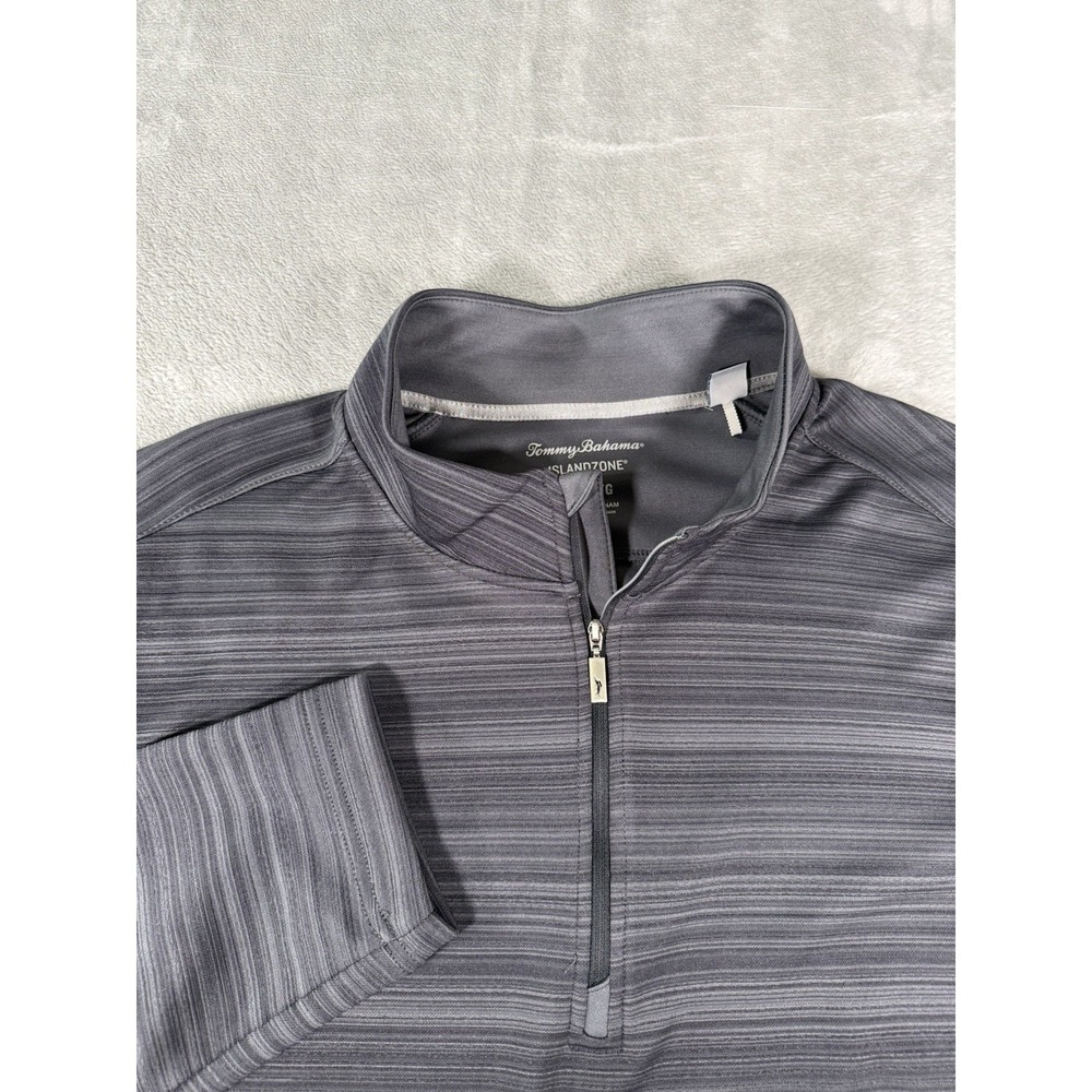Tommy Bahama Island Zone Sweater Mens 2XL Grey Striped 1/4 Zip Pullover